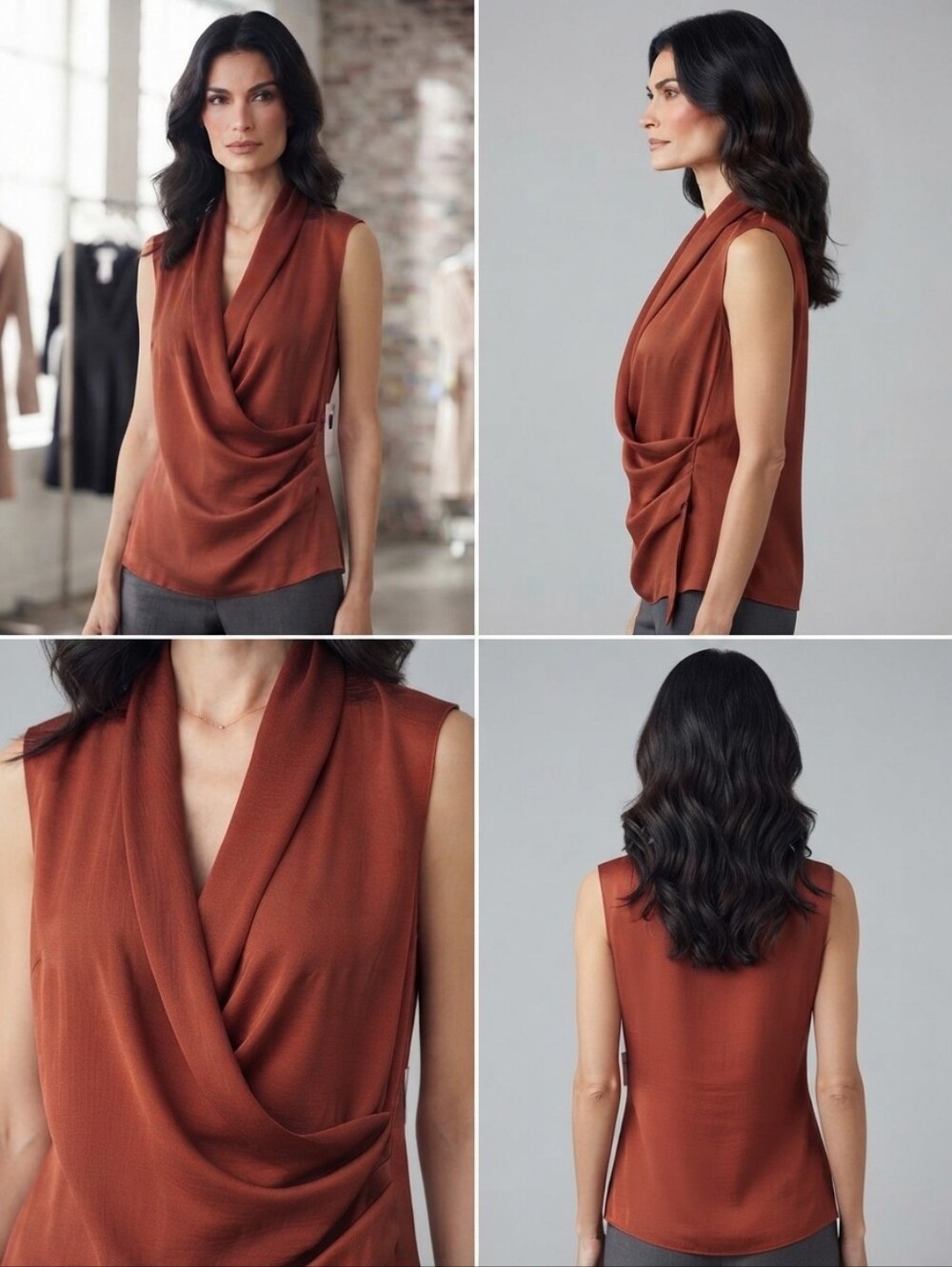 Joseph Ribkoff Sleeveless Draped Camisole in Burgundy Red